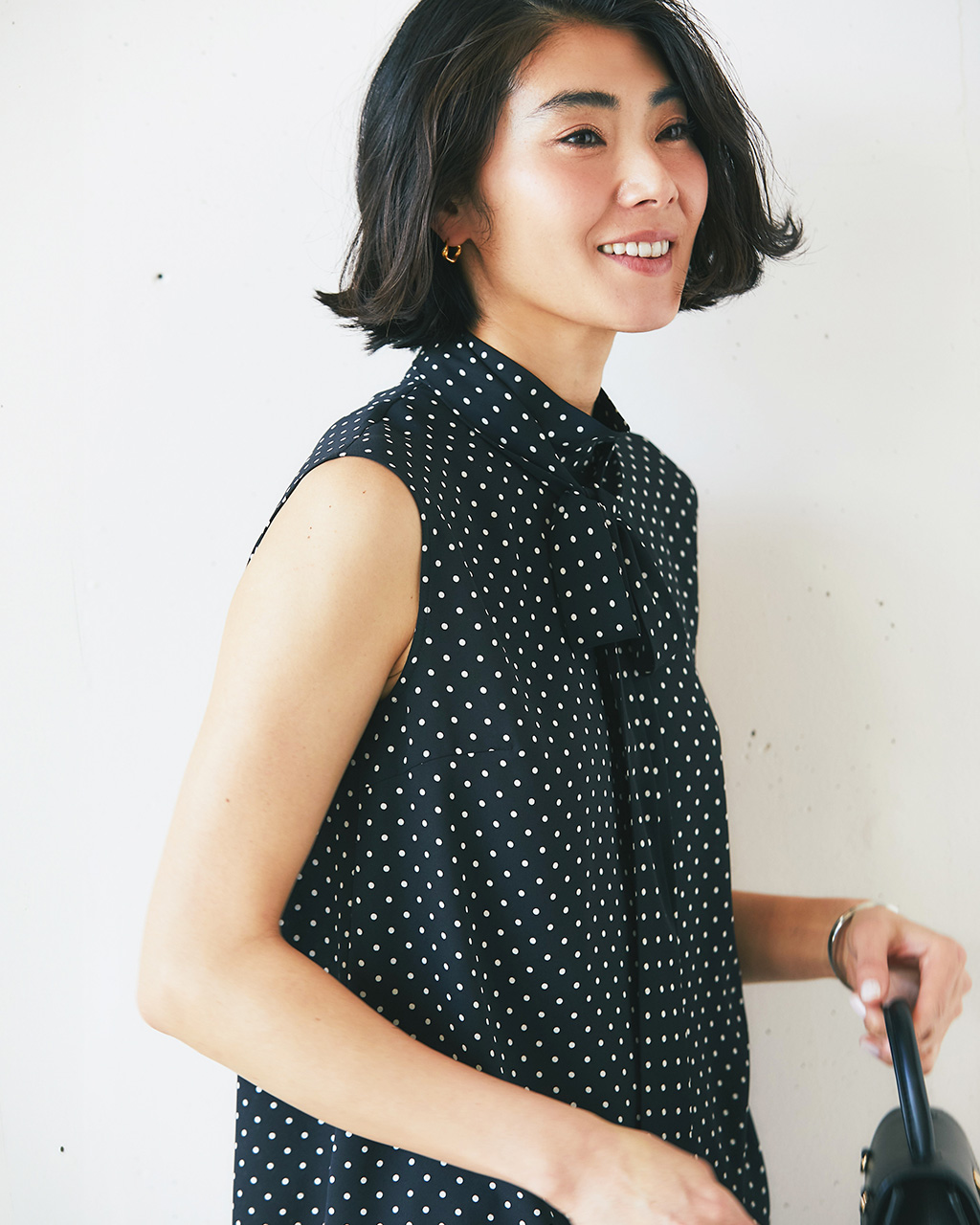 二重織り・ドットボウタイブラウス 詳細画像 ブラック 1