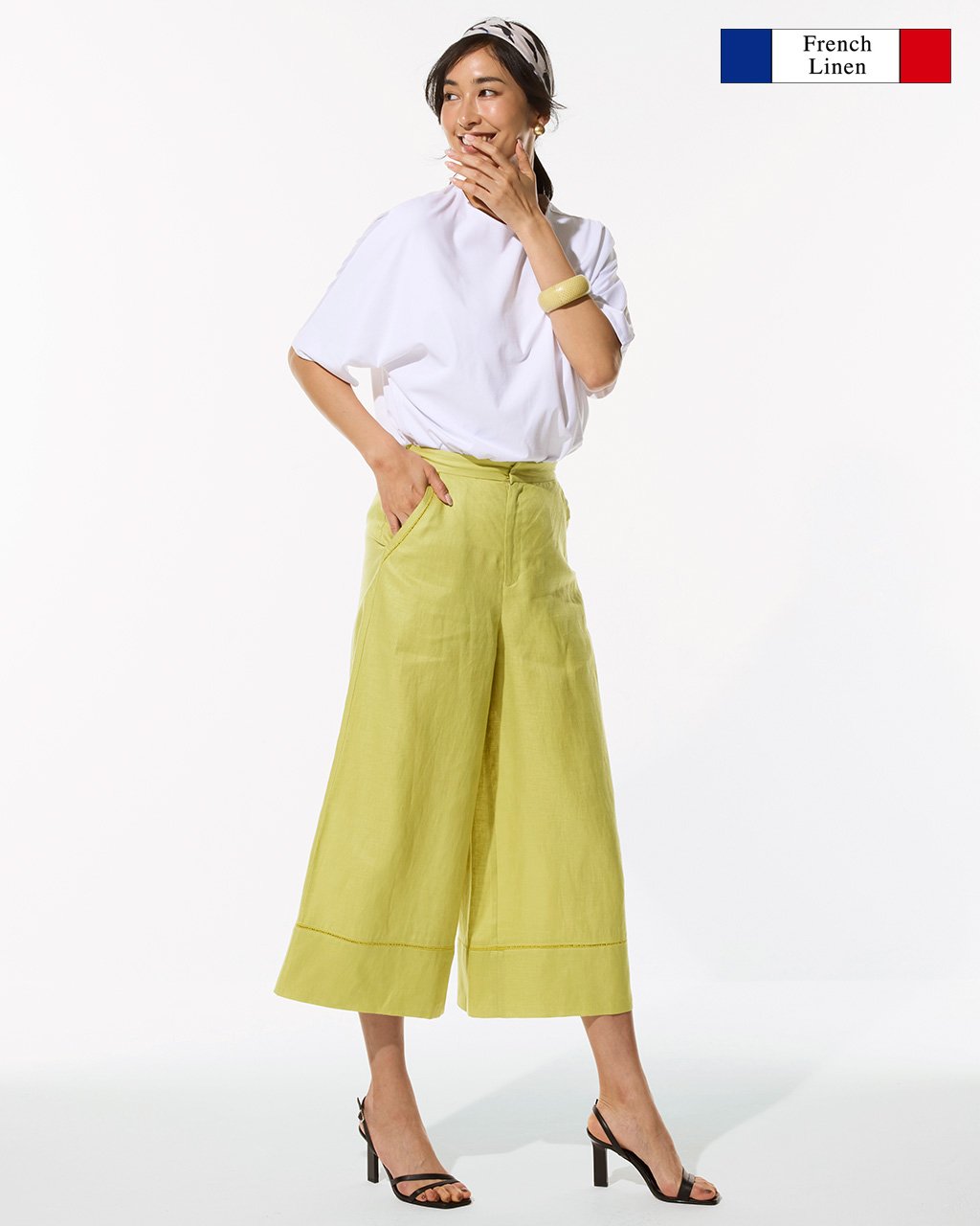 フレンチリネン・ワイドクロップドパンツ 詳細画像 アップルイエロー 2