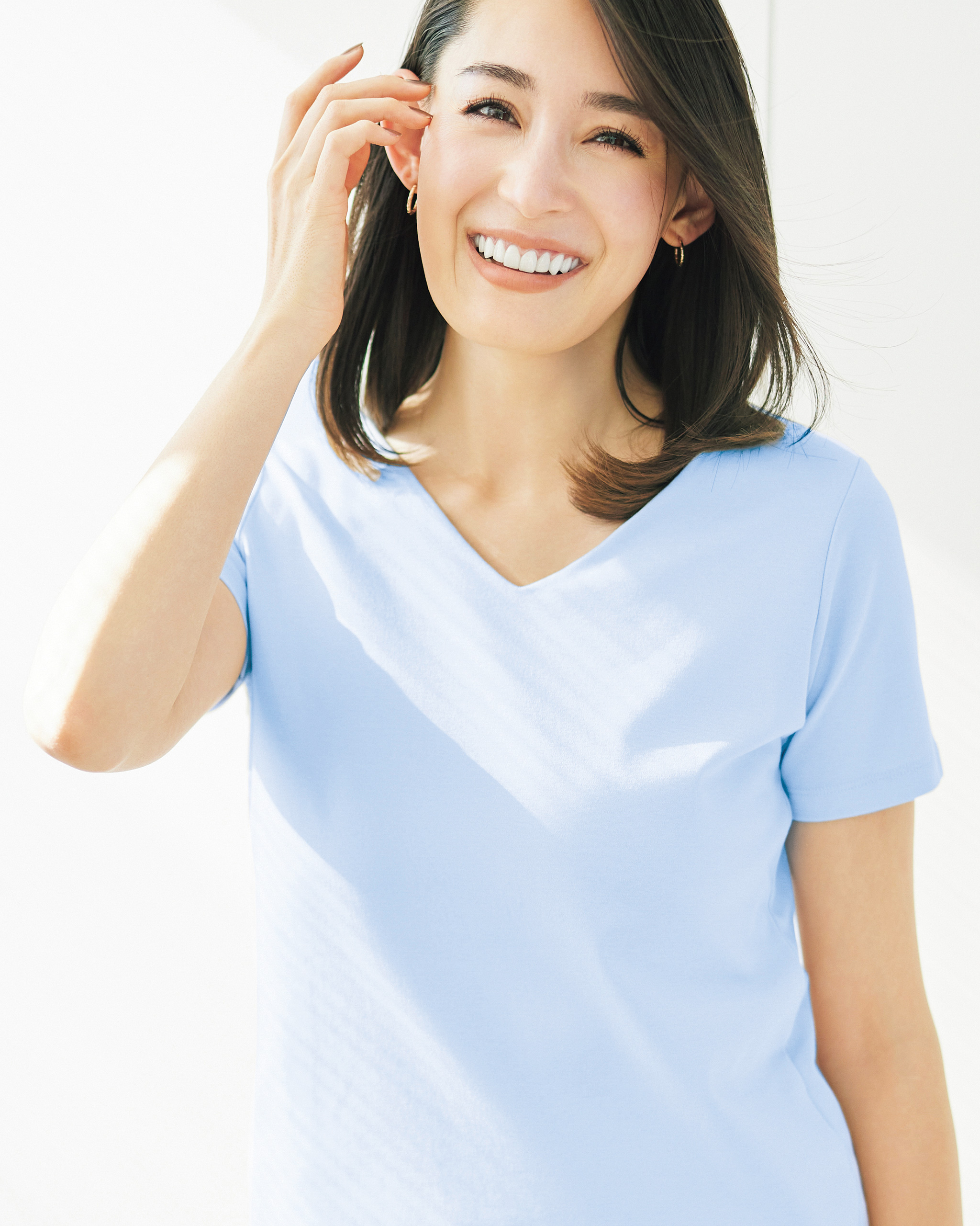 Vネック／半袖・ドゥクラッセTシャツ 詳細画像 ペールブルー 1