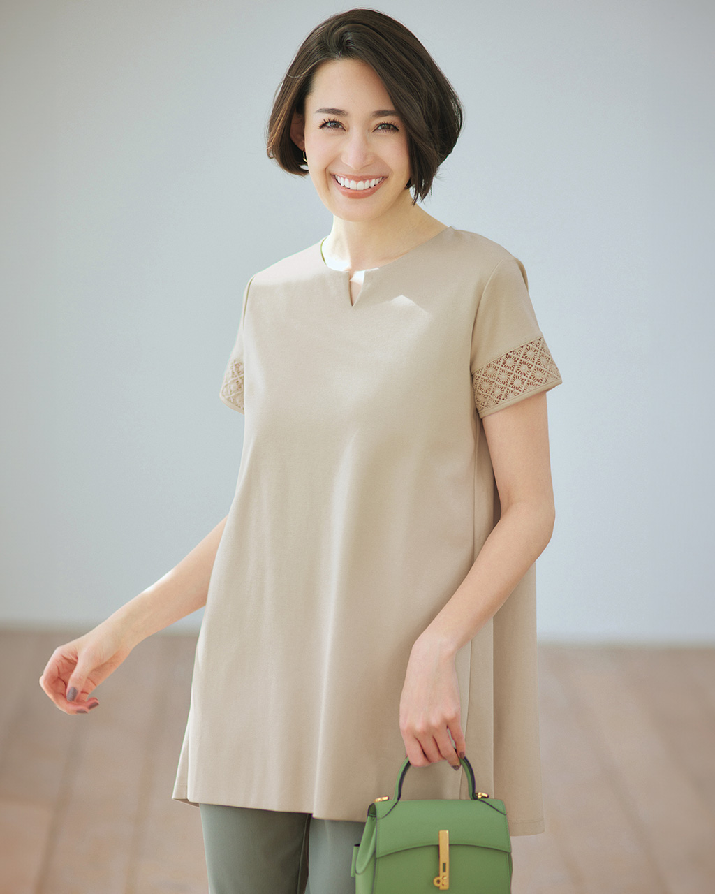 レースデザイン／半袖チュニック・ドゥクラッセTシャツ 詳細画像 アイスグレー 1