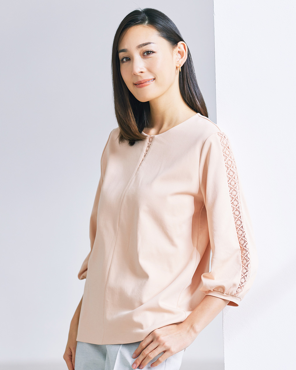 レースデザイン／パフ袖・ドゥクラッセTシャツ 詳細画像 ライトコーラル 1