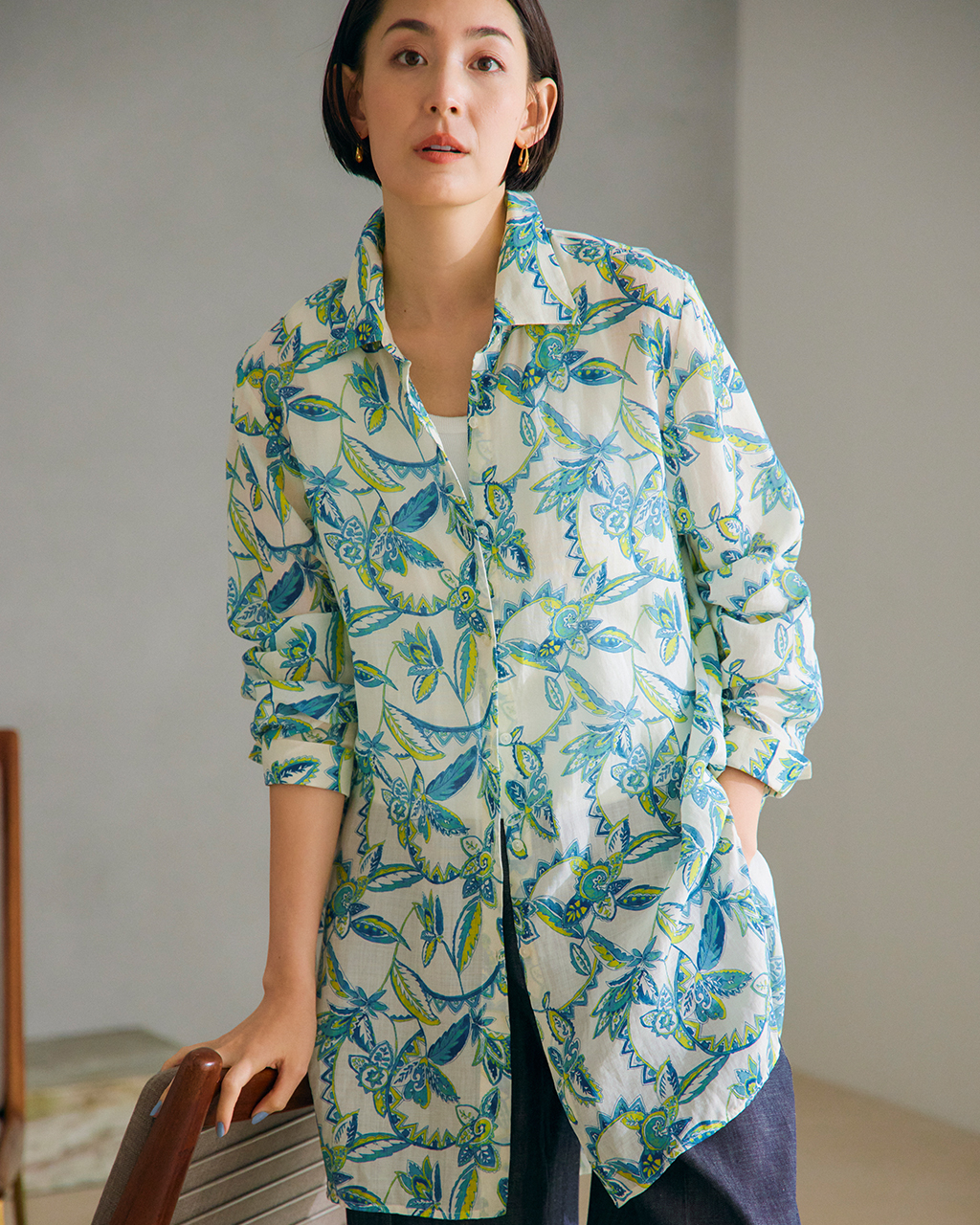 シアーラミー・ロングシャツ 詳細画像 グリーン・パターン 2