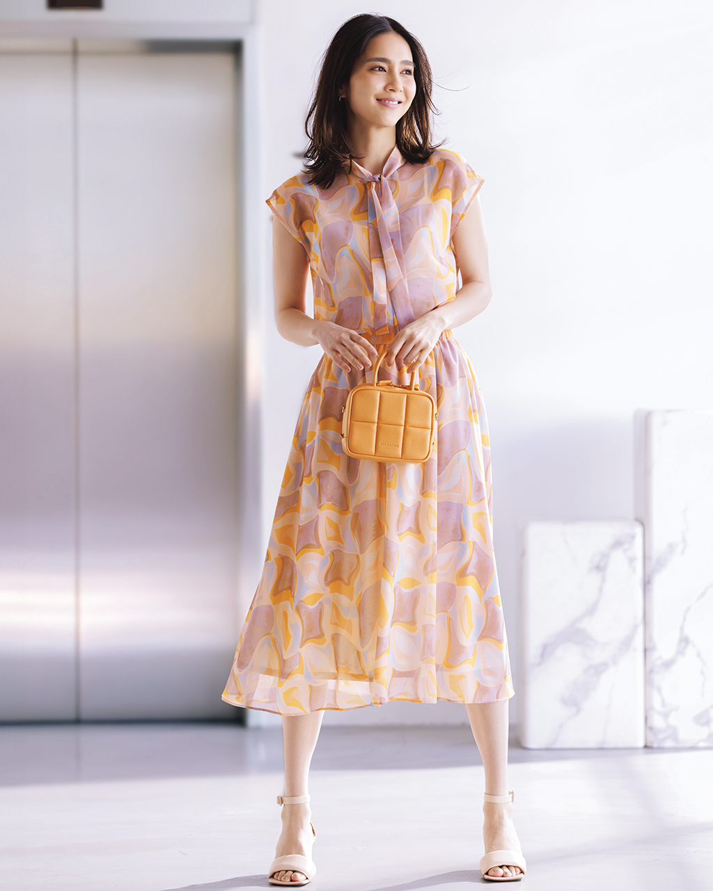 シフォンジョーゼット・抽象柄スカート