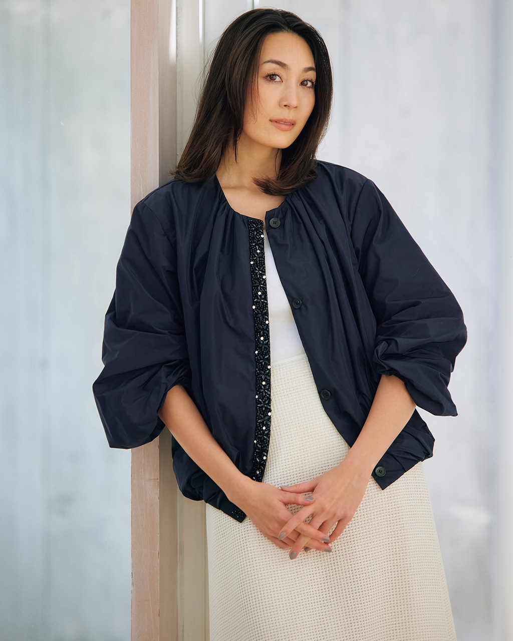 前立てビジュー・タフタブルゾン 詳細画像 ネイビー 3