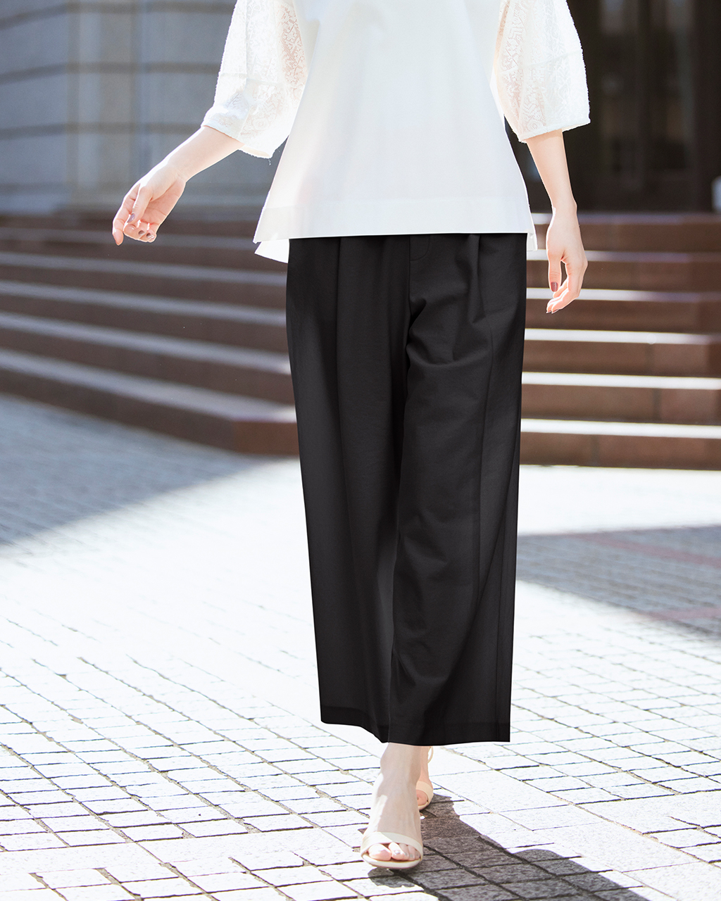 リネンタッチ・タックセミワイドパンツ64cm 詳細画像