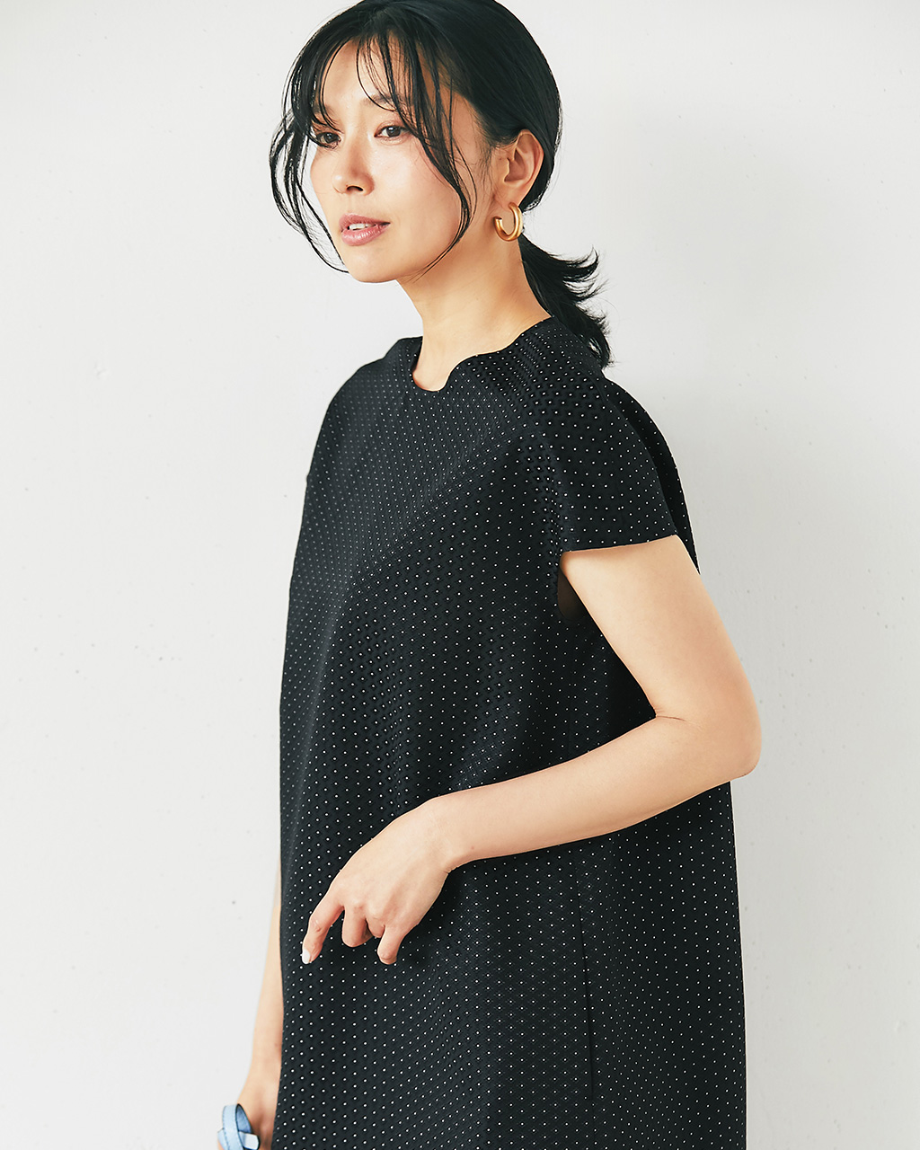小紋柄ジャカード・サックワンピース 詳細画像 ブラック 3