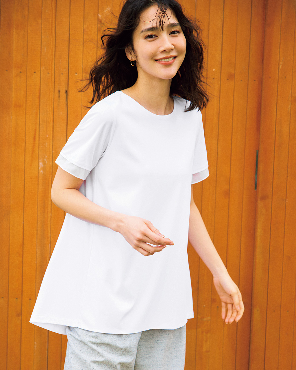 シアー二重袖長め丈／スーピマ・ドゥクラッセTシャツ 詳細画像 ホワイト 1